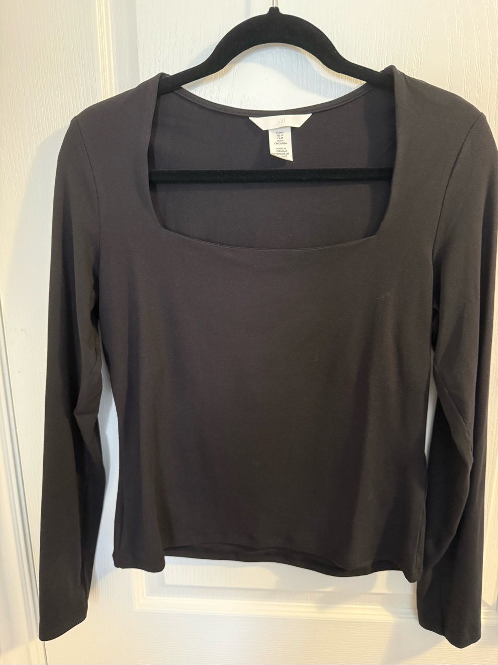 H&M Black Long Sleeve Square-Neck Slim Top